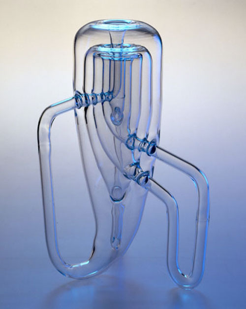 A mathematician named Klein Thought the Möbius band was divine. Said he: If you glue The edges of two, Youll get a weird bottle like mine. anonymous A Klein bottle is a surface which has no edges, no outside or inside. Unlike a Möbius band band, you cannot properly construct a Klein bottle in three-dimensional Euclidian space.