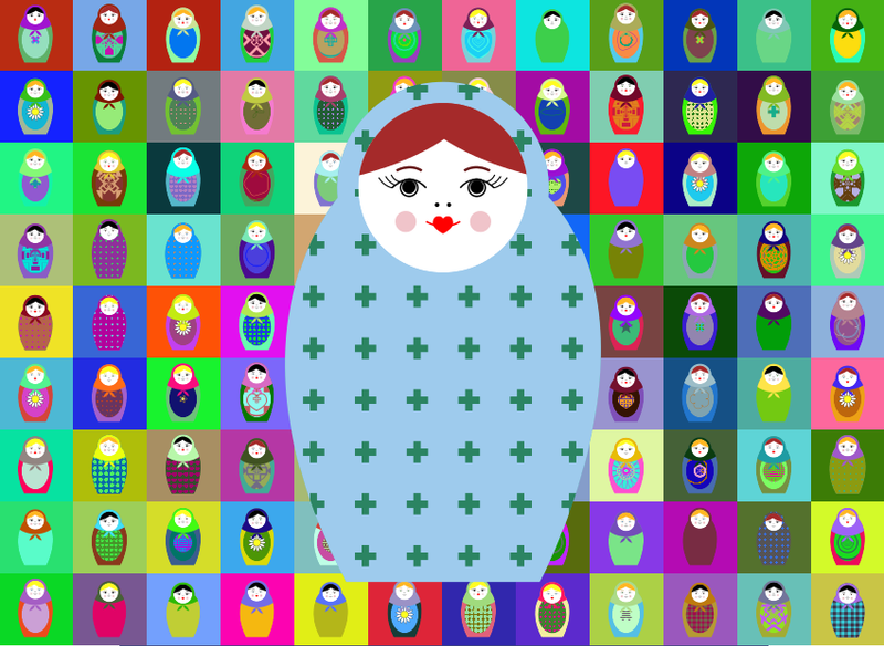 Algorithmically generated Russian Dolls. (Open with a browser that supports html5 canvas, in other words, not Internet Explorer.) via