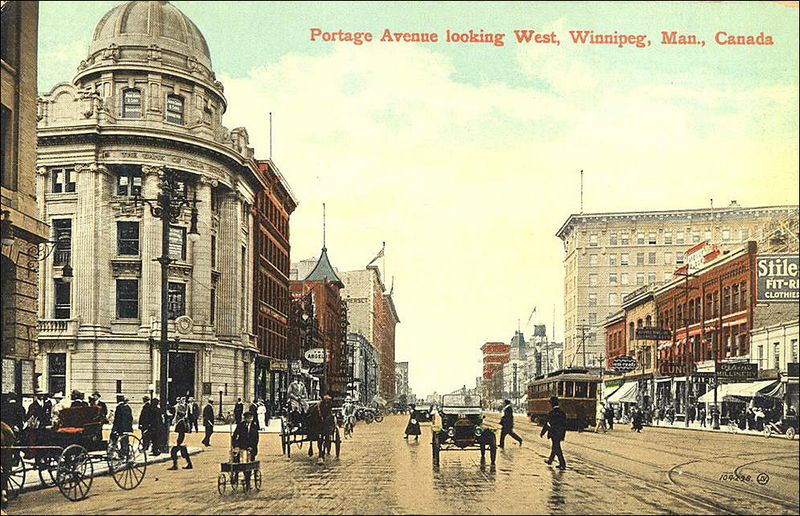 Portage Avenue looking West. Winnipeg. Via: Old Winnipeg Postcards Also: Unusual Manitoba, 70s Manitoba, 1950 Flood, Manitoba Heritage Sites